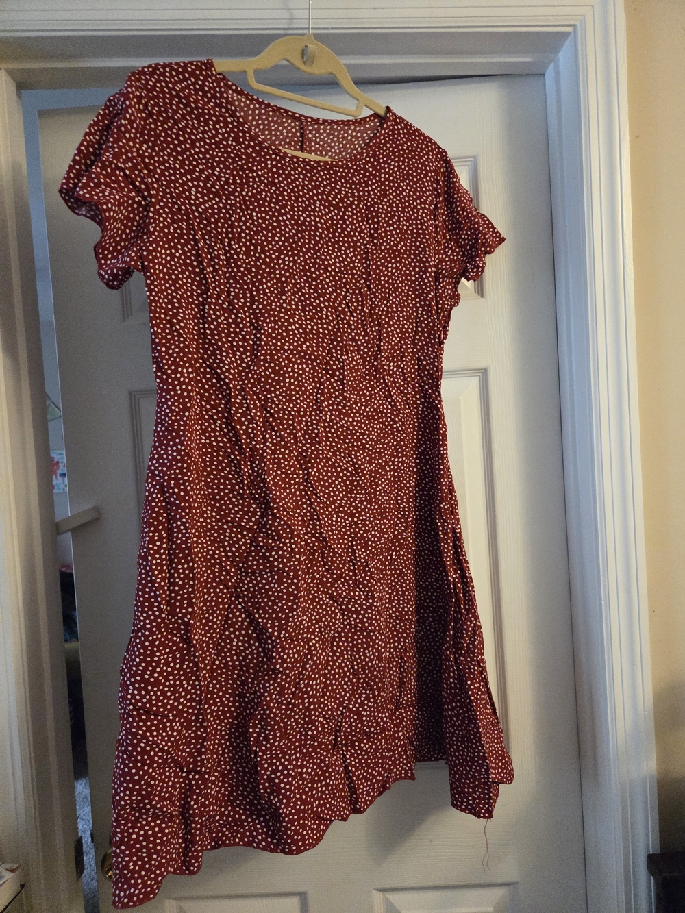 Women’s Red Polka Dot Short Sleeve Dress No Tag Measurements In Photos Light